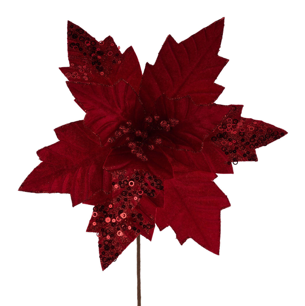 XS416024 | 18"L x 12"Dia | Velvet Poinsettia Stem | Red