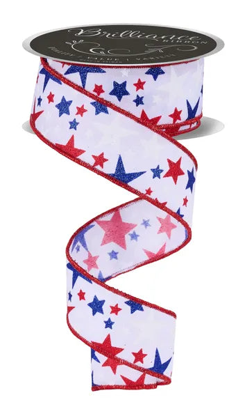 LS306627 | 1.5" | RED/ROYAL BLUE STARS ON WHITE | 10YDS