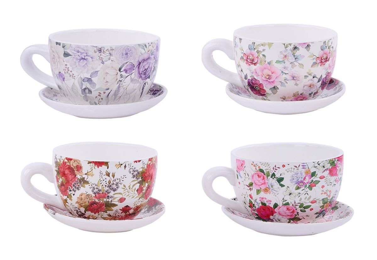 CM0041 | 6"Dia | Dolomite Cup W/Saucer | 4 Asst. Styles | 8pcs/Case