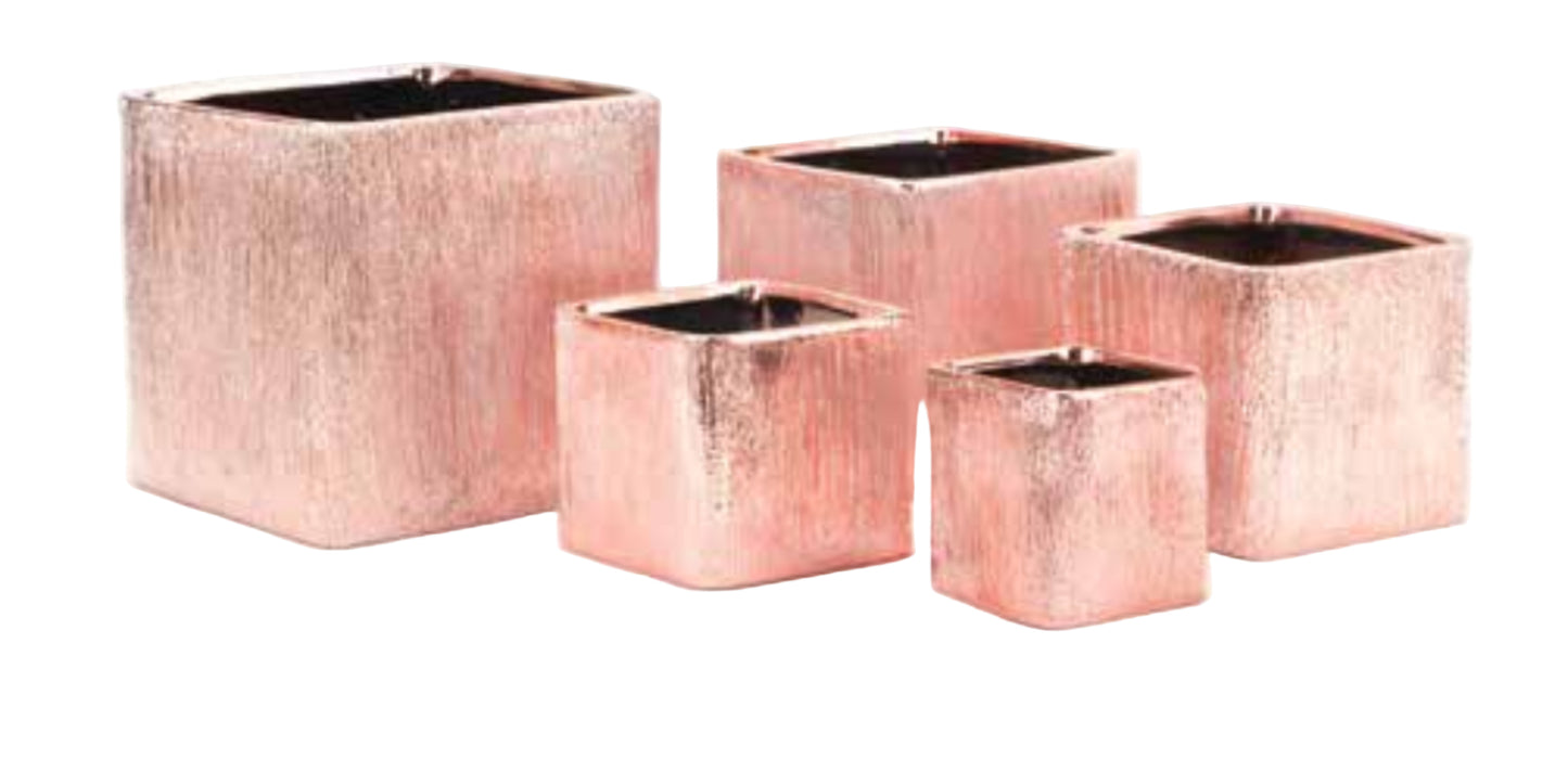 7092R | 4.5"SQ. | ETCHED CERAMIC VASE | ROSE GOLD