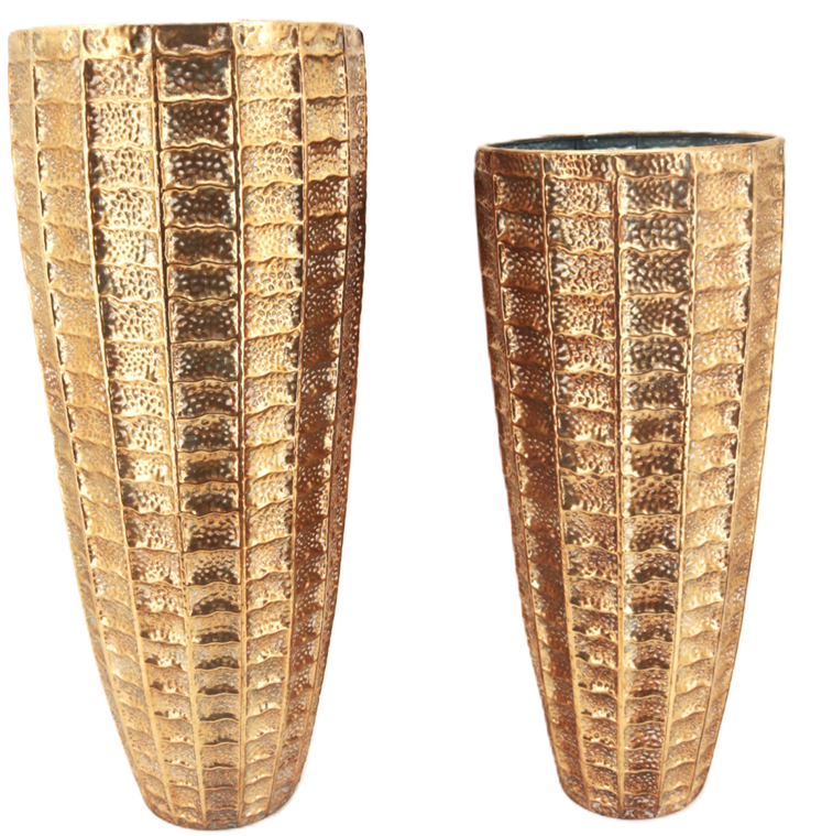 8132GD | TALL METAL DIAMOND CUT PLANTER | GOLD | 2PCS/SET