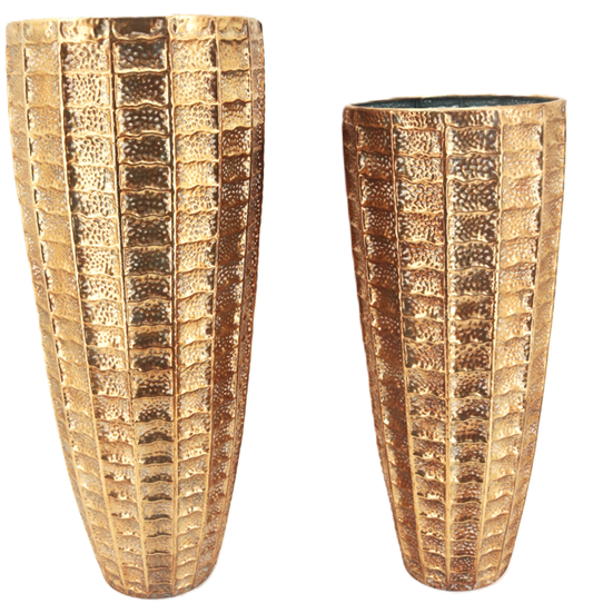 8132GD | TALL METAL DIAMOND CUT PLANTER | GOLD | 2PCS/SET