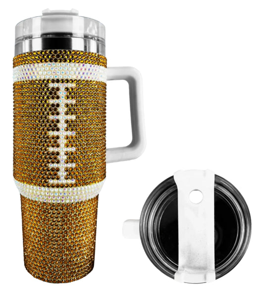 T641963 | 40OZ | RHINESTONE FOOTBALL TUMBLER