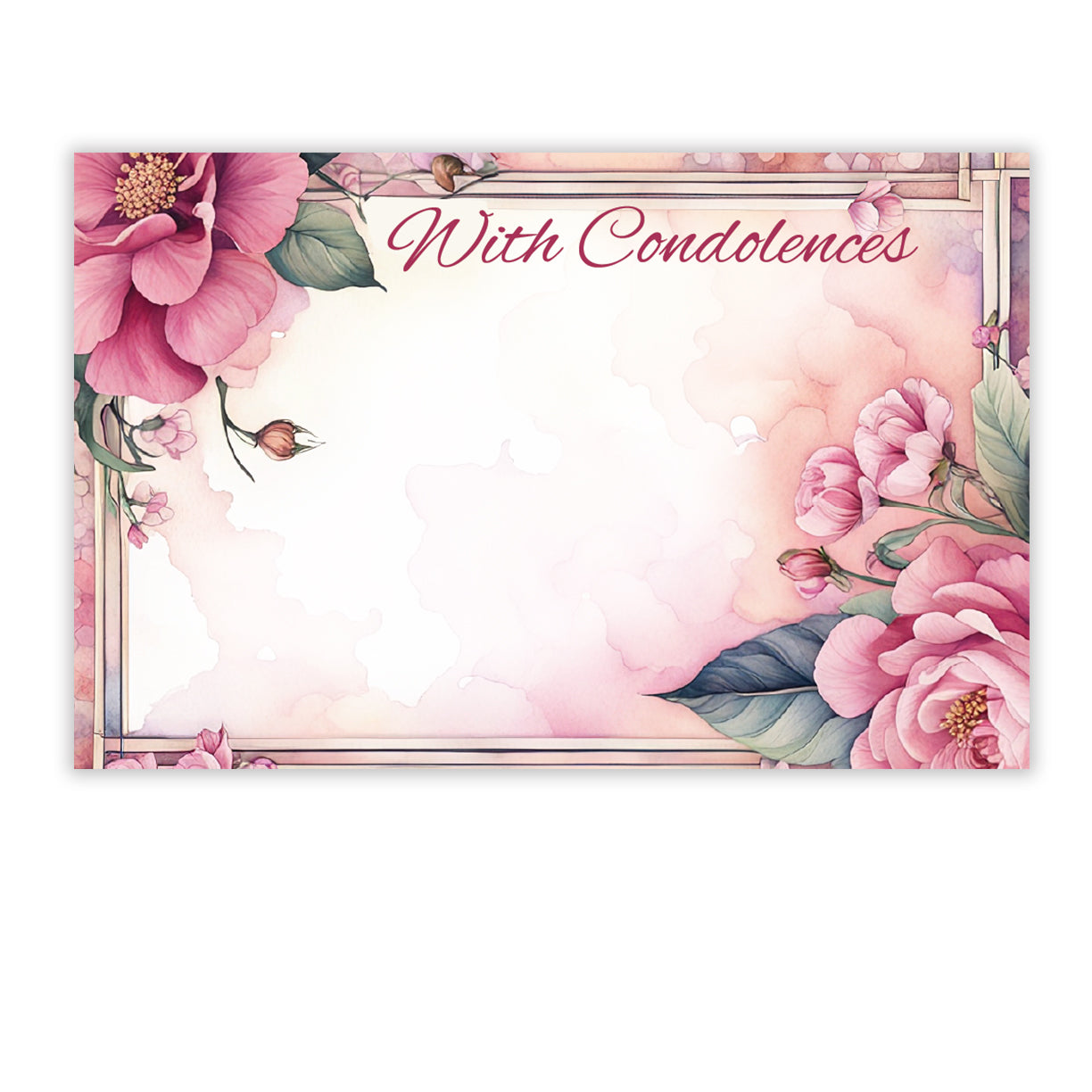 SP0721 | SYMPATHY | "With Condolences"- Pink floral frame | 50Cards/Pkg