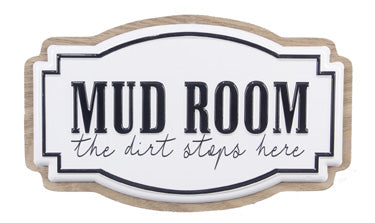 20565 WOOD BOARD W/ENAMEL EMBOSSED TIN MUD ROOM