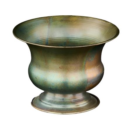 KE256434 6.25"DIA X 4.75"H TIN COMPOTE GREEN/BROWN PATINA - A&B Wholesale Market Inc