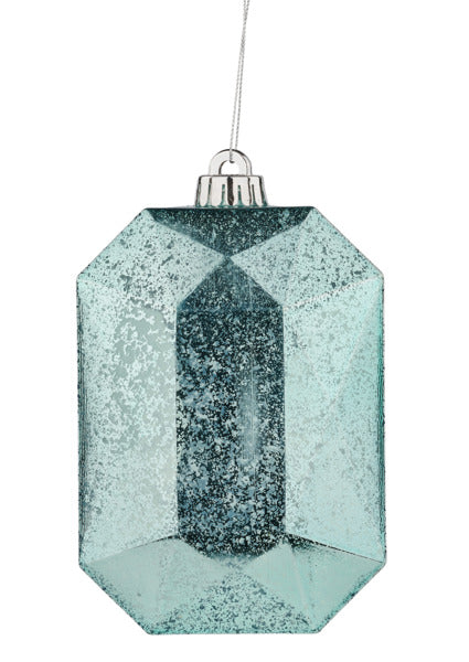 XJ5518HE | 6.25"L x 4.25"W | Antique Look Rectangle Gem Ornament | Light Blue