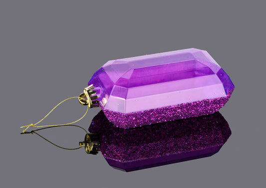 XJ552784 7"Lx4"W Laser GLITTER Rectangle Gem Ornament Purple