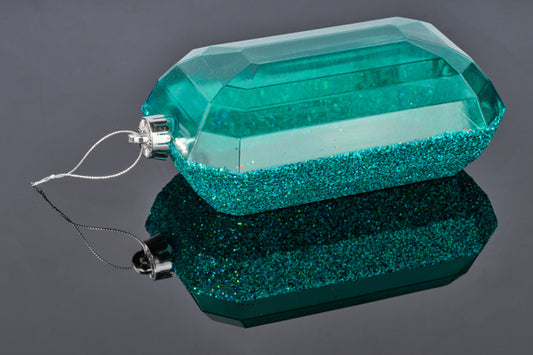 XJ5531EK 8"Lx5"W Laser Glitter Rectangle Gem Ornament Turquoise