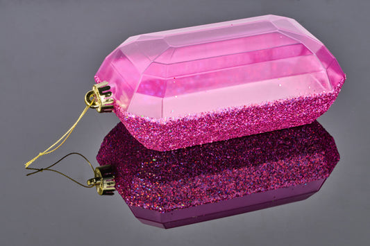 XJ5531HF 8"Lx5"W Laser Glitter Rectangle Gem Ornament Laser Fuchsia